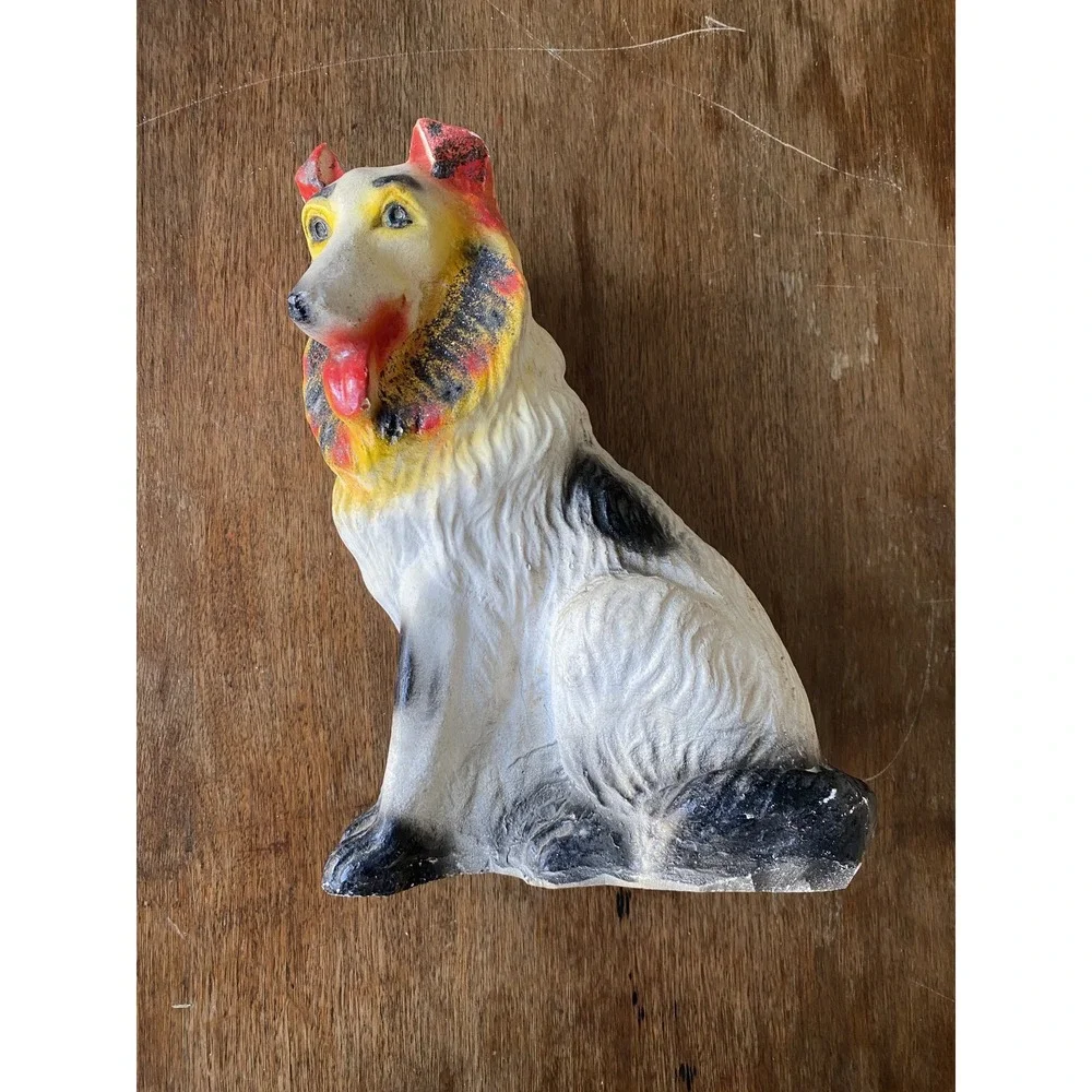 Vtg Chalkware Collie Bank Dog Statue Carnival Fair Prize 11.5